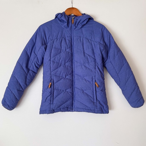 Girls L Purple Blue Puffer Cozy Feathery 50/50 Down Hooded Zip McKinley Jacket - Picture 9 of 12